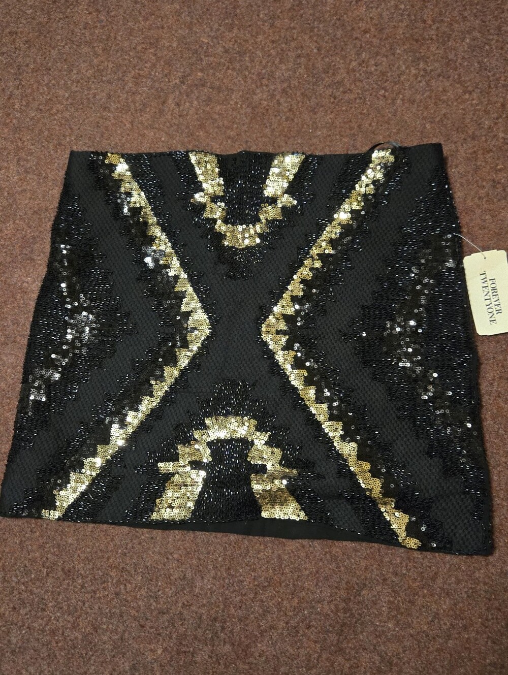 New! Forever 21 Sequin Mini Skirt Gold & Black Size Small Lined Zip Side
